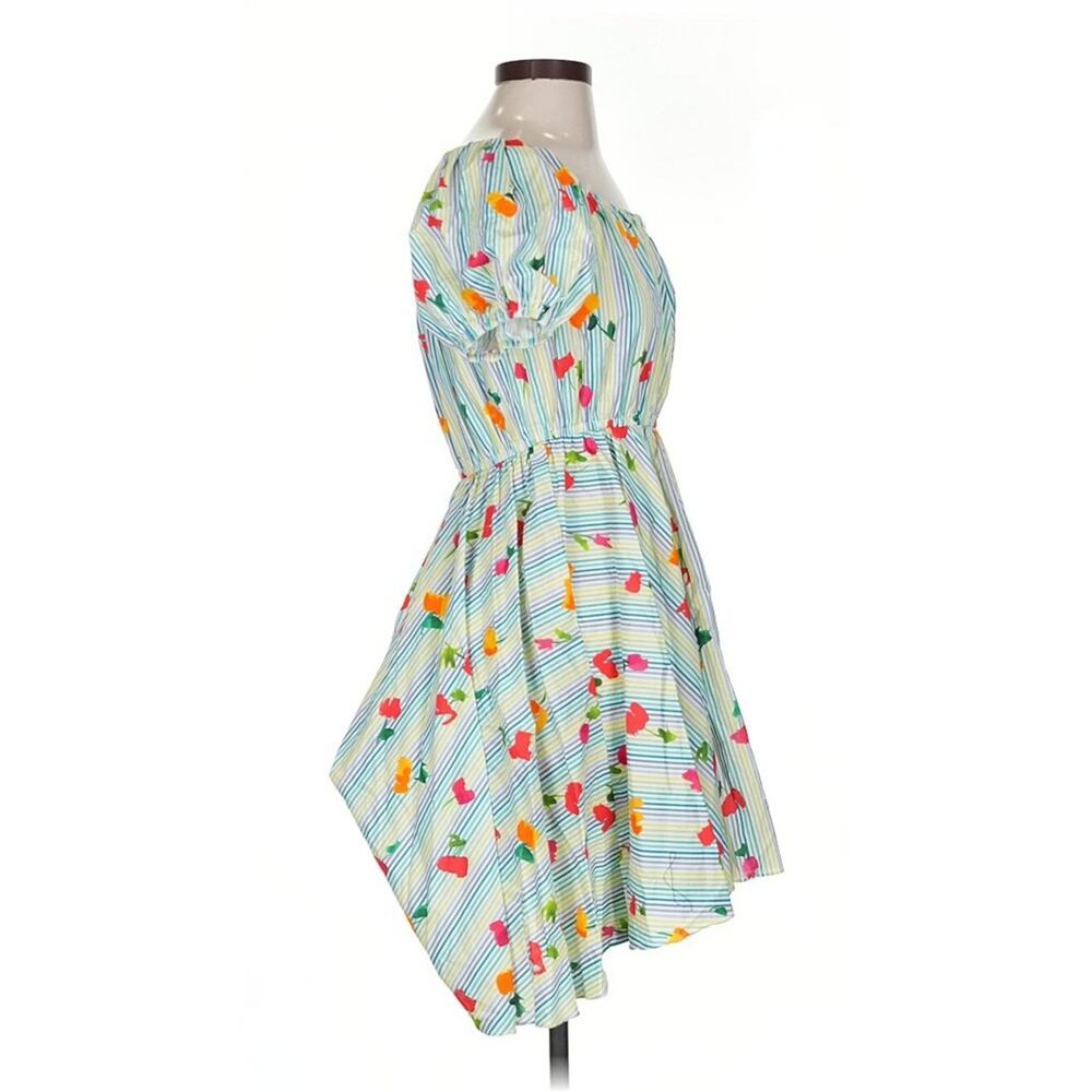 Caroline Constas Bardot Midi Dress Small Floral Pinstripe Cottage Resort Cruise - Picture 4 of 9